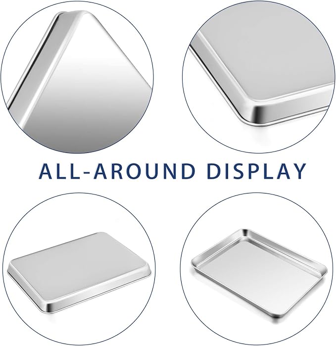 P&P CHEF 12.5 Inch Baking Cookie Sheet, Oven Pan Tray Stainless Steel Sheet Pan for Kitchen, Oven Bakeware for Multi Uses, Shiny Look & Dishwasher Safe, Healthy & Heavy Duty, 4Pcs