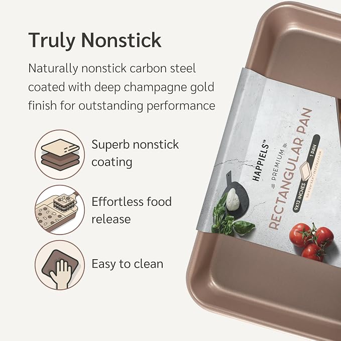 HAPPIELS 9x13in Rectangular Baking Pan Nonstick, PFOA & BPA Free Baking Pan for oven