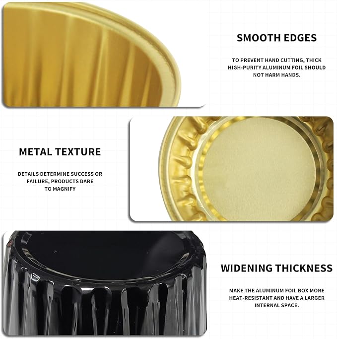 Graduation Party 50Pcs Mini Aluminum Foil Cupcake,5oz Baking Cups with Lids,Mini Cake Pans Disposable,Loaf Pans with Lids,Disposable Ramekins,Tin Cups Containers for Cupcake,Pudding,Muffin (50, Black)