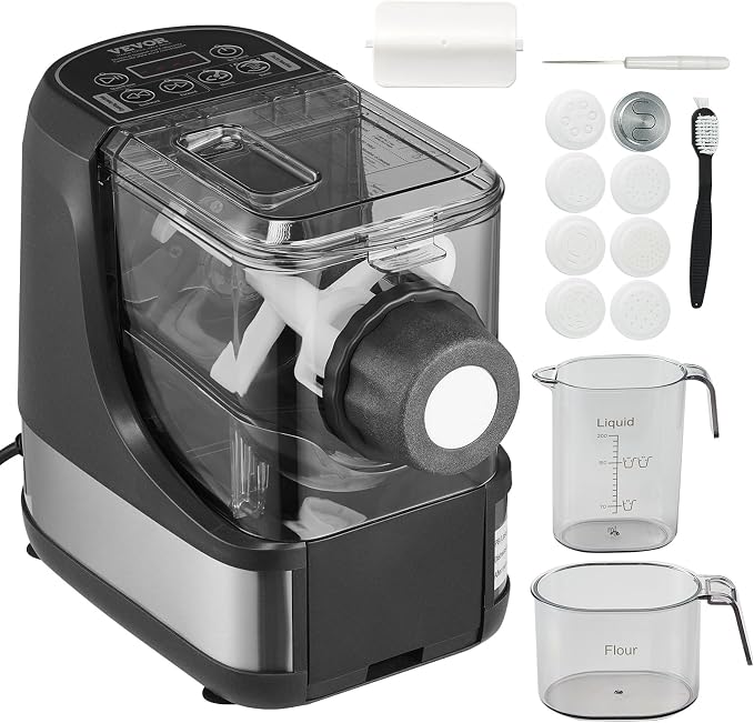 VEVOR Electric Pasta Maker, 150W Automatic Noodle Maker Machine with 8 Pasta Shapes, 4 Intelligent Modes, 500g Flour Capacity Pasta Maker Machine with Measuring Cups, Cleaning Brush for Home Kitchen