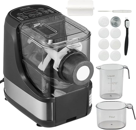 VEVOR Electric Pasta Maker, 150W Automatic Noodle Maker Machine with 8 Pasta Shapes, 4 Intelligent Modes, 500g Flour Capacity Pasta Maker Machine with Measuring Cups, Cleaning Brush for Home Kitchen