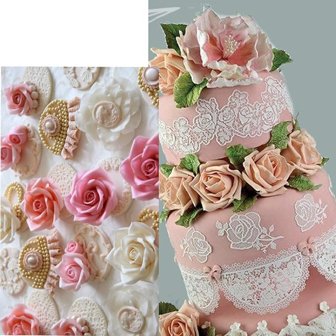 wedding Silicone Lace Mat, rose Cake Decorating Mold, flowers cake Decorating Tools for Edible Lace Fondant Mold, Sugar-Lace Cupcake Mat