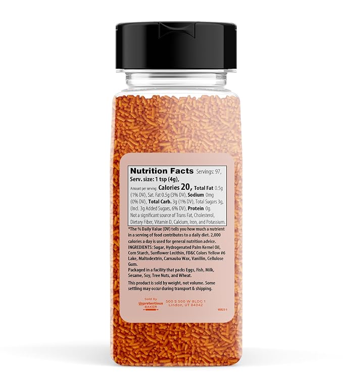 Unpretentious Orange Jimmies Sprinkles (2 Cups), Clear Resealable Shaker, Decorative & Fun Color (Pack of 2)