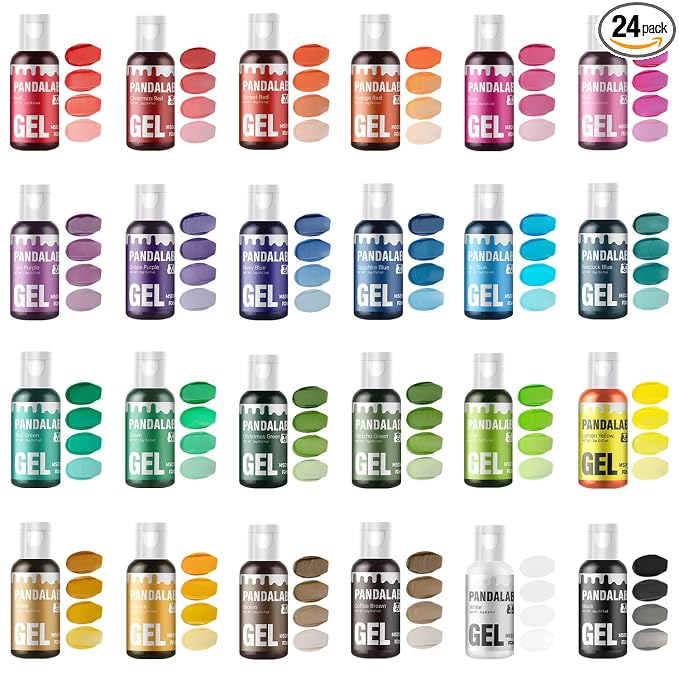 Gel Food Coloring Set - Pandalab 24 Colors x 0.7 oz Highly Concentrated Food Grade Cake Coloring, Vibrant Edible Gel Dye for Baking, Decorating Icing, Frosting, Fondant, Cookies, Macarons, DIY Crafts, 20ml/Bottle