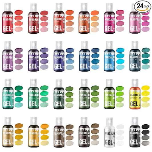 Gel Food Coloring Set - Pandalab 24 Colors x 0.7 oz Highly Concentrated Food Grade Cake Coloring, Vibrant Edible Gel Dye for Baking, Decorating Icing, Frosting, Fondant, Cookies, Macarons, DIY Crafts, 20ml/Bottle