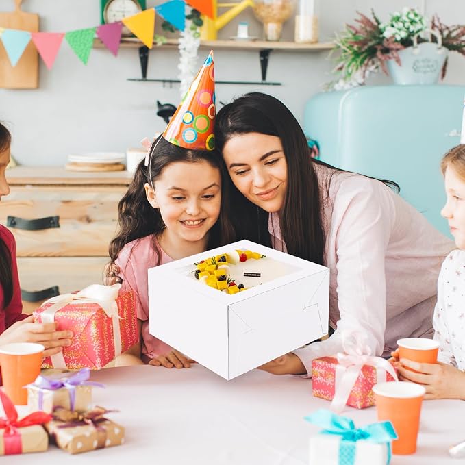 KPOSIYA 40pcs 12x12x8 inches Cake Boxes with Cake Boards（20 Boxes & 20 Boards）, White 12 inch Cake Boxes with Window,Cajas Pasteles Square Cardboard Cake Containers for Christmas Thanksgiving