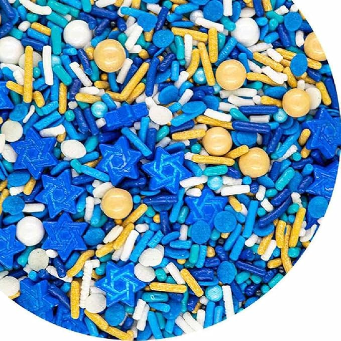 Hanukkah Sprinkles for Cake Decorating, Cupcake Decorating and Baking in Blue and Gold Jimmies, Confetti Quin, Sugar Pearl with Stars of David Sprinkles for Ice Cream, Donuts