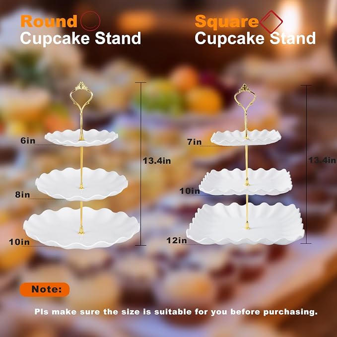 10 Pack Dessert Table Display Set, 4 Sets 3 Tier Cupcake Stand, 6 Pcs Food Serving Trays, Tiered White Plastic Cup Cake Tower for Birthday Baby Shower Wedding and Tea Party Supplies (10, Large)