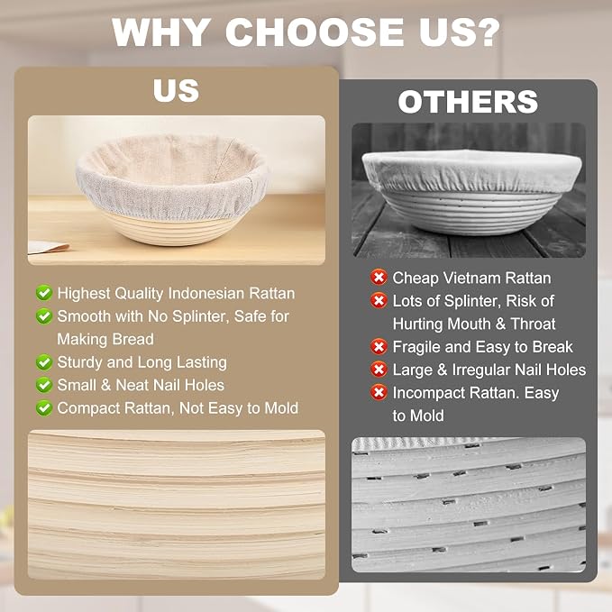 Banneton Bread Proofing Basket, 2 Pack 10 inch Oval Shaped Sourdough Banneton Baskets, Banneton Bread Basket for Sourdough Baking Supplies