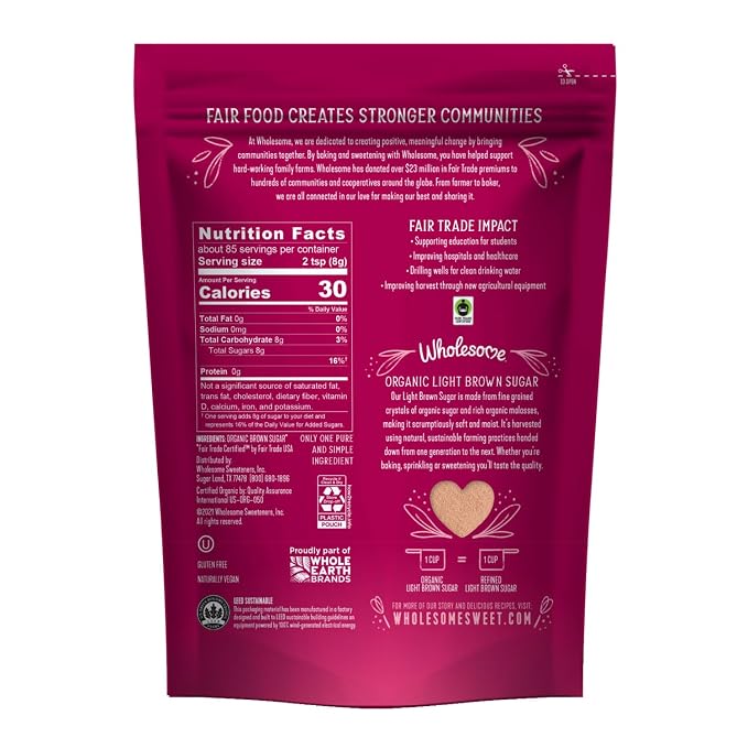 Wholesome Fair Trade Organic Light Brown Sugar, 24oz, 6-Pack