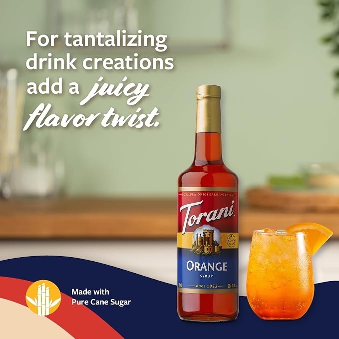 Torani Orange Syrup for Drinks, Flavoring for Iced Tea, Sodas, Cocktails, and Milk Shakes, Pump Included, 25.4 Oz