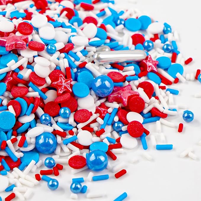 Patriotic Sprinkles, 4th of July, 130g/4.59oz, Edible Red White Blue Jimmies Sprinkles for Cake Decorating, Cake Decorations, Cupcake Toppers, Independece Day Festival Supplies