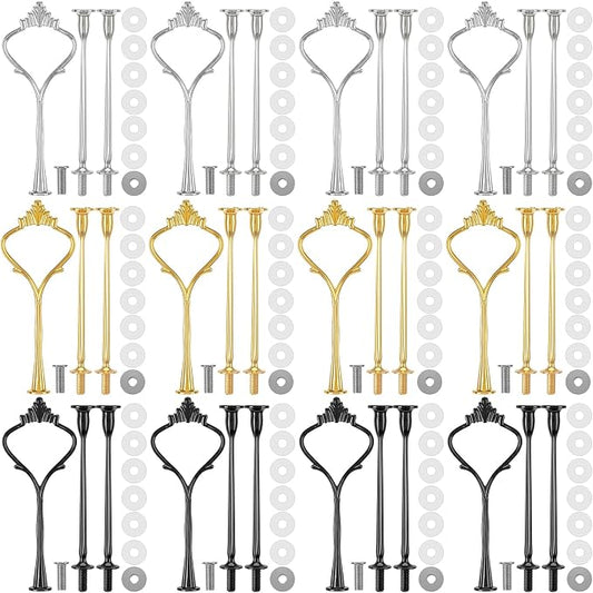 Patelai 12 Sets 3 Tier Cake Stand Hardware Tiered Tray Plate Hardware Kit Heavy Metal Cake Fruit Food Plate Stand Fitting Stacking Kit for Serving Dessert Cupcake Dish (Simple,Black,Silver,Gold)