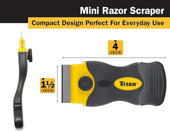 Titan 12031 4-Inch Mini Razor Scraper | Includes 1 Extra Heavy-Duty Razor Blade