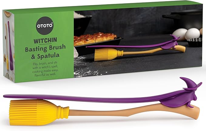 OTOTO Jar Spatula and Pastry Brush - Silicone Heat Resistant and Basting Brush, Cooking and Baking Spatula, Spooky Witchy Gifts, Gothic Kitchen Halloween Gifts, Unique Kitchen Gadgets (Witchin)