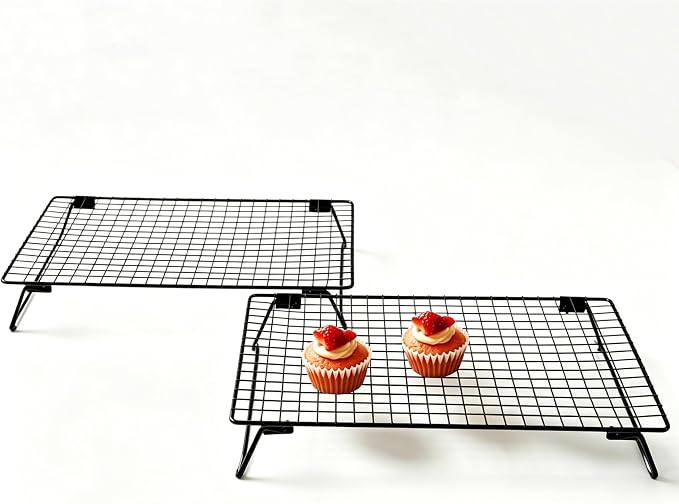 Cooling Racks for Cooking and Baking, 13.4x9.4 Inch 2-Pack This Durable Carbon Steel Wire Cooling Rack is Stackable, Ideal for Cookie Cooling, Roasting, and Making Jerky.