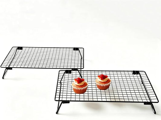 Cooling Racks for Cooking and Baking, 13.4x9.4 Inch 2-Pack This Durable Carbon Steel Wire Cooling Rack is Stackable, Ideal for Cookie Cooling, Roasting, and Making Jerky.