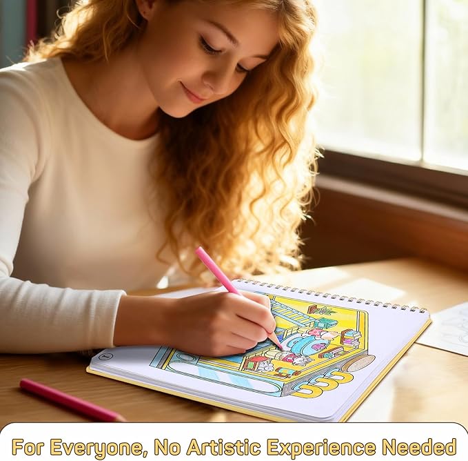 Adult Coloring Book, 30 Pages Cartoon Scene Coloring Books to Relax and Relieve Anxiety, Gift for Mother's Day, Birthdays, Christmas, Anniversaries