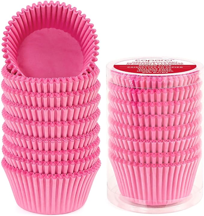 Standard Pink Cupcake Liners for Baking 200 Counts - Caperci Greaseproof Muffin Baking Cups for Wedding Birthday Party Baby Shower Festivals (Pink)