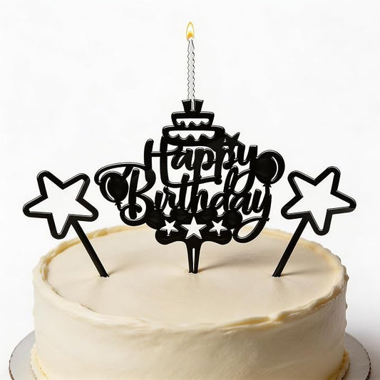 Happy Birthday Acrylic Cake Topper Candle, Black, 2 Wicks