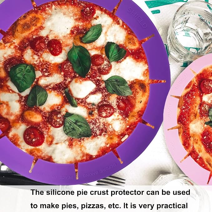 Adjustable Pie Crust Shield Protector Pie Edge Protector Tools Round Silicone Baking Cake Pizza Cover BPA-Free for Halloween Christmas Baking, Fits 8-11.5 Inches Pie (Purple-2pcs)