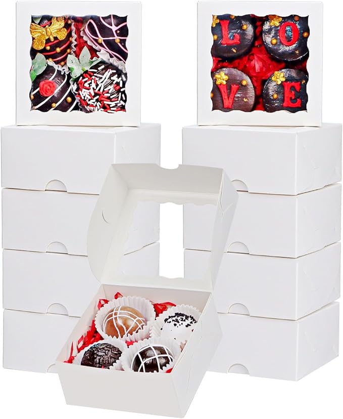 80 Pack 4x4x2 Inches Small Bakery Treat boxes Cookies Boxes Mini Baking Boxes for Cake,Pie, Cinnamon Roll Treat,Chocolate Truffle Box Party Wedding Favor