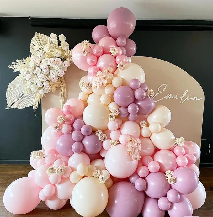 Retro Rose Baby Pink Champagne White Sand Balloons Garland Arch Kit, 146Pcs Latex Balloons Different Sizes 18 12 10 5 Inch for Party Decorations, Wedding Backdrop, Birthday, Graduation