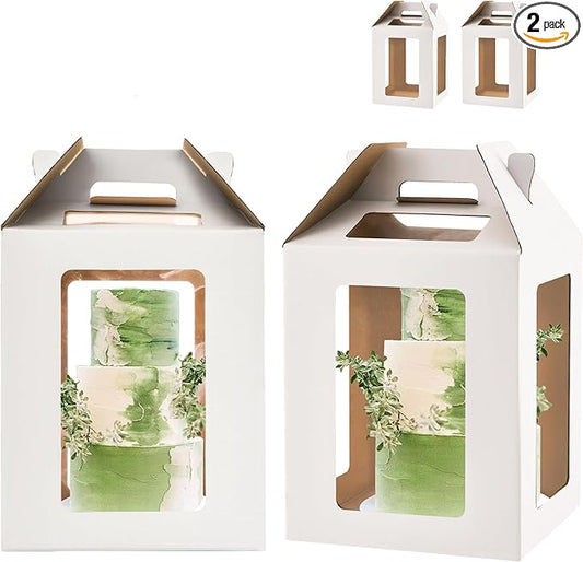 XININSUN Tall Cake Boxes with 6 windows,12x12x14 Tall Cake Carrier, Tiered Cake Box, Layer Cake Box, large cake box,Ideal for 10" & 12" Tiered Cakes (2 Pack-White)