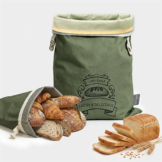 Bread Bags for Homemade Bread & Sourdough - 2 Pack Reusable Beeswax Bread Bags, 100% Cotton with Detachable Liner & TPU Freezer Bag, 17x14in, Freezer Safe & Washable