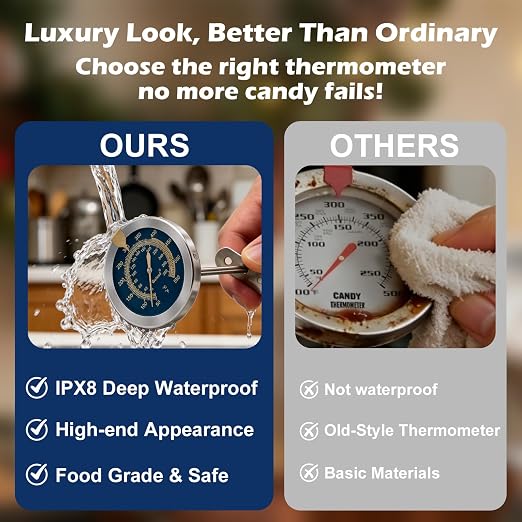 Waterproof Instant Read Candy Thermometer Blue | IPX8 waterproof,9" food-grade instant read probe,anti-scratch clip for candy,frying,BBQ