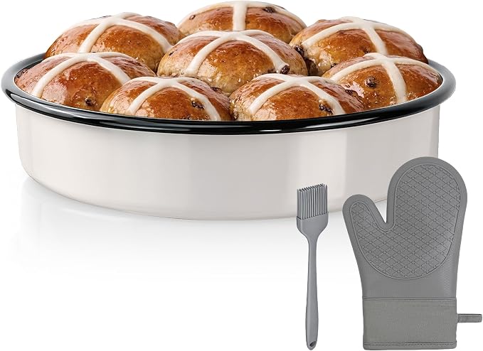 10 inch Enamel Cake Pan Round Roasting Pan Roaster Tray Non-Stick High Temperature Resistance Cookware for Baking Bread Pie, Easy-To-Clean Oven Dishwasher Safe Birthday Gift Pan