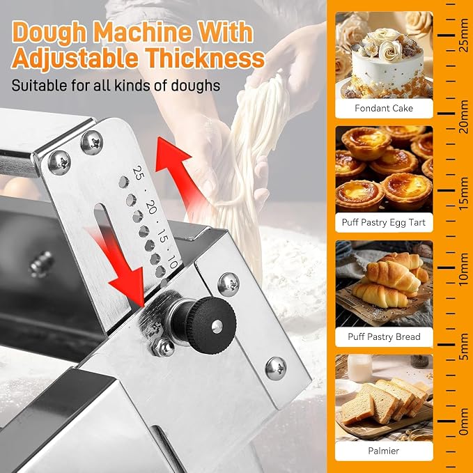 Folding Dough Sheeter, Compact Dough Sheeter, Manual Dough Roller Machine,Sheeter Thickness Adjustable 0.2-25mm,Stainless Steel Dough Machine, for Bread Marzipan and Puff Pastry A300