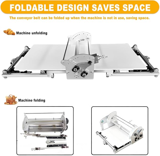 Electric Dough Roller Machine, Folding Pastry Dough Sheeter Machine,40x17.7in Sheeter Board 1 0.07 To1.18 Adjustable Thickness, Forward & Reverse Rolling, for Puff & Fondant Pastry