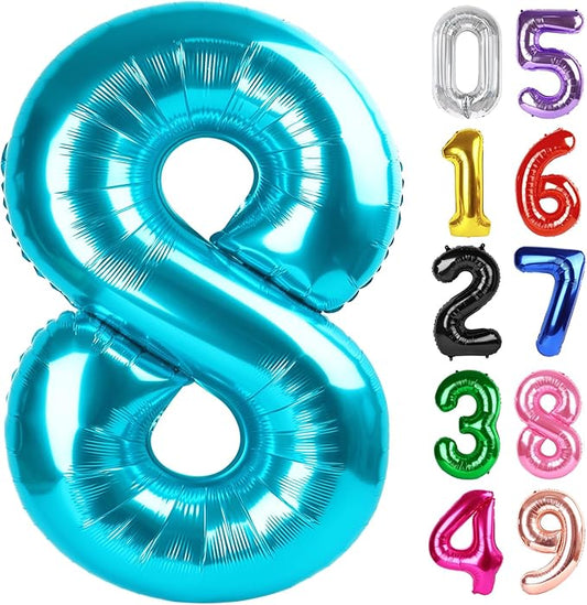 Light Blue Number 8 Balloon 40 Inch, 8th Birthday Party Decorations for Children, Giant 8 Foil Balloon for Party Supplies