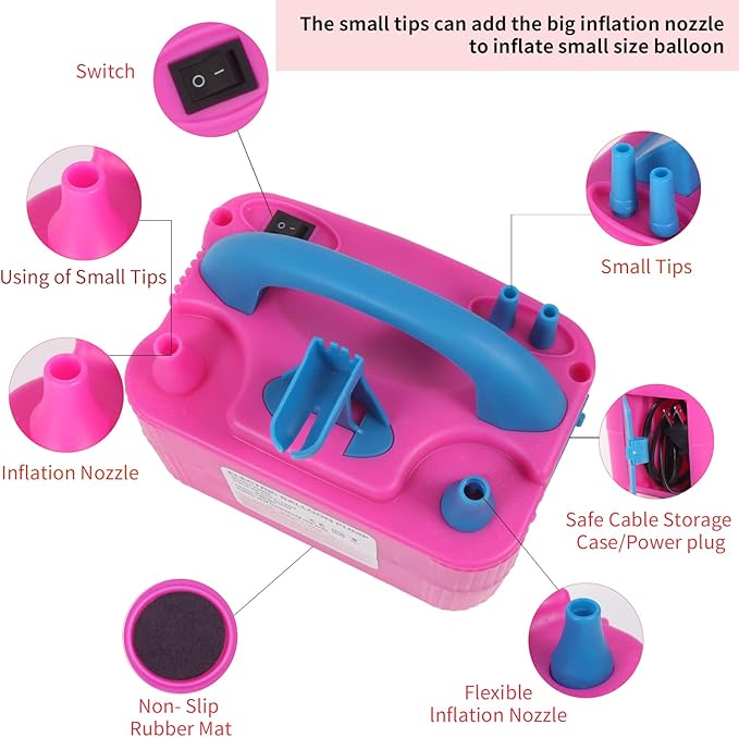 Balloon Pump Electric,110V 600W Balloon Blower Inflator Dual Nozzle Air Pump Balloons Inflator for Decoration, Party, Sport,Gifts:2 Balloon Tying Tools