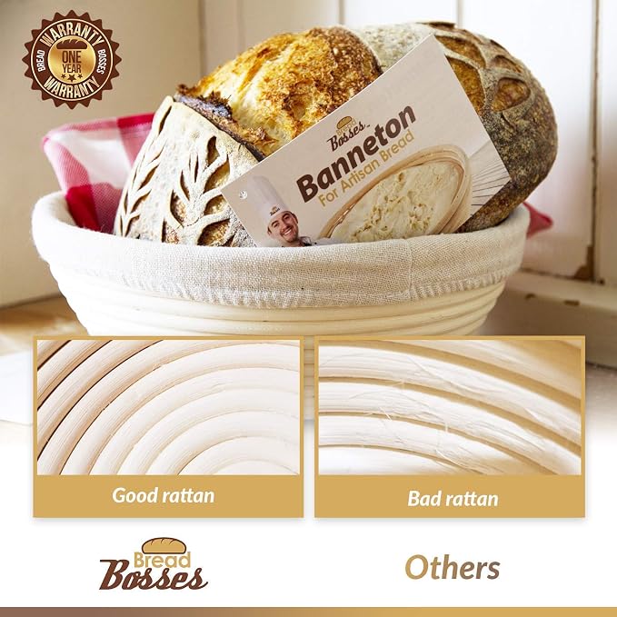 9 Inch Bread Banneton Proofing Basket - Baking Bowl Dough Gifts for Bakers Proving Baskets for Sourdough Bread Scraper Tool Starter Proofing