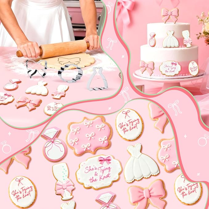7 Pieces Bow Knot Bridal Shower Cookie Cutters Set - Stainless Steel Cookie Biscuit Cutting Molds for Women Diamond Ring Wedding Dress Wedding Party DIY Craft Home Baking Supplies