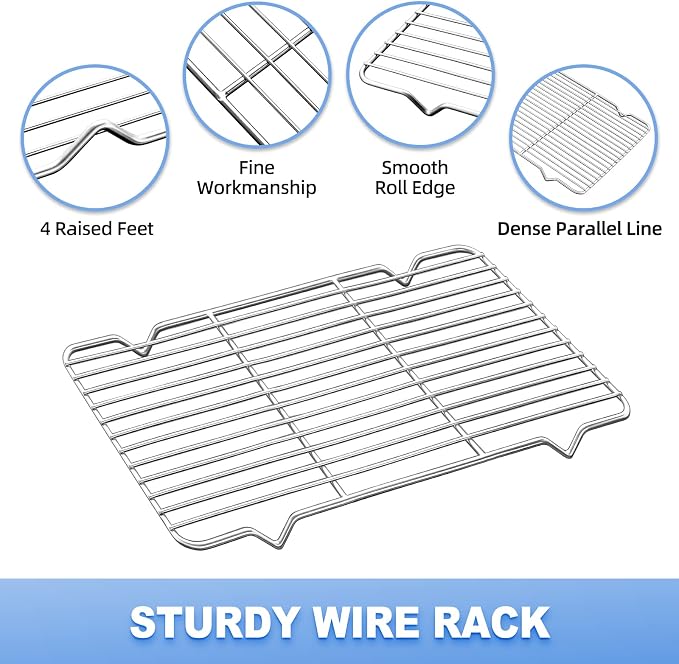 Baking Sheet with Wire Rack, Cookie Sheet Baking Pan Toaster Oven Tray with Cooling Rack, Stainless Steel Eighth Sheet Pan with Rack 9' x 7' x 1', Healthy & Non Stick & Dishwasher Safe
