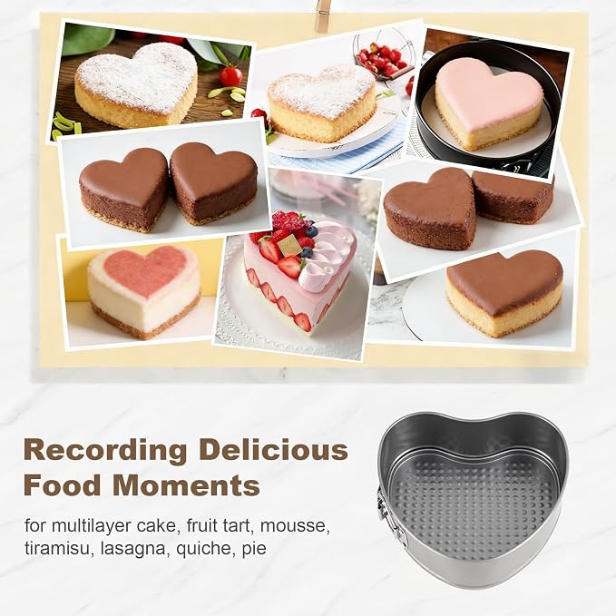 4"+7"+9" Non-Stick Springform Cheesecake Pan Set with Leakproof Heart Cake Pan, Removable Bottom and Quick Release Latch for Birthday Cake Molds (charcoal gray)