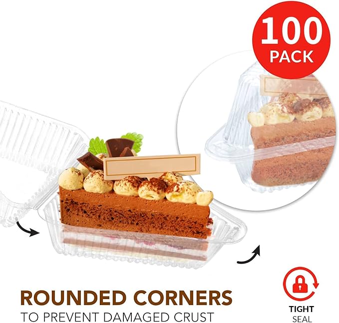 Goiio 200 Pieces Cake Slice Plastic Containers | 4.33 Inches Hinged Lid Cheese cake Container, for Home, Bakery and Cafe