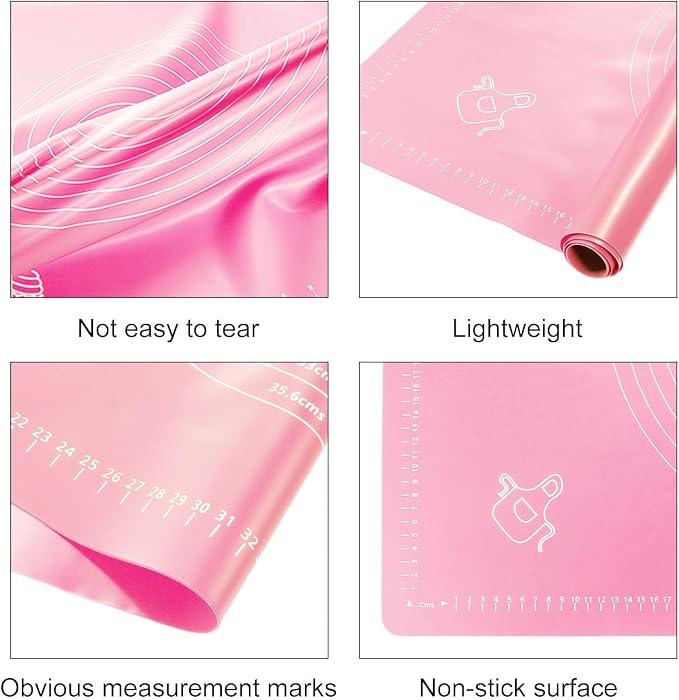 uxcell Silicone Baking Mat, 12 x 16 Inch Non Stick Pastry Mat Sheet, Counter Mat Reusable Oven Baking Mat for Pastry Rolling Dough with Measurements, Pink