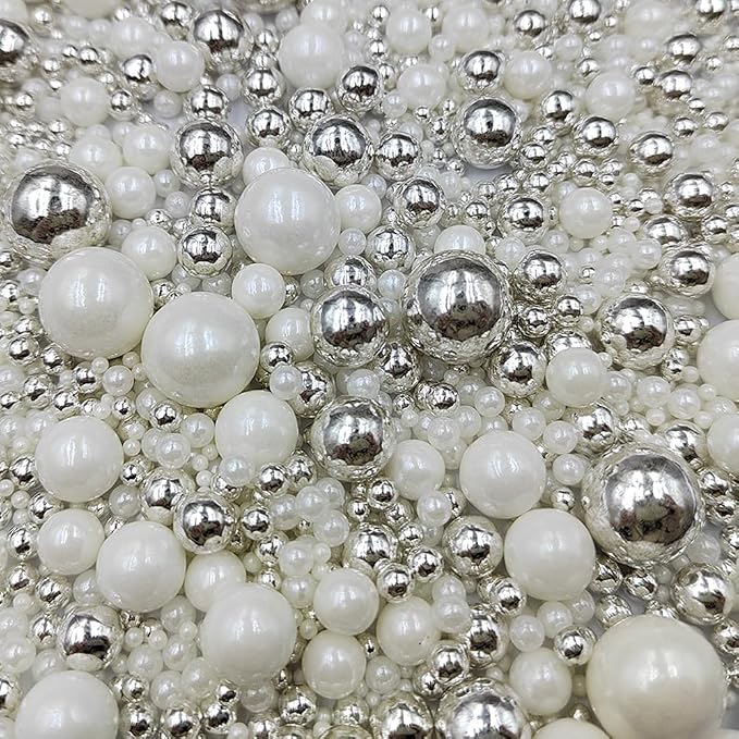 Edible White Silver Sugar Pearls Candy Sprinkles 120G/ 4.23Ounce Baking Cake Sprinkles Cupcake and Cake Topper Cookie Decorations Wedding Party Valentines Halloween Christmas Supplies