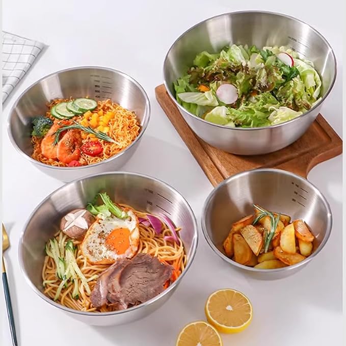 4 Pack Stainless Steel Mixing Bowl Set, Microwave and Dishwasher Safe,Ideal for Baking, Prepping, Cooking and Serving Food
