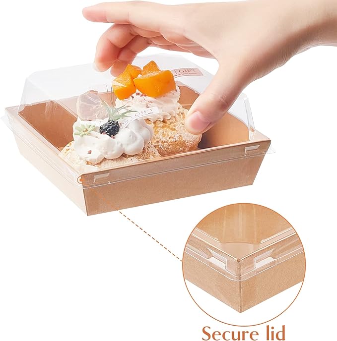 Ocmoiy Small Charcuterie Boxes with Clear Lids, To Go Paper Disposable Food Containers, 5 Inches Bakery Dessert Boxes for Sandwich, Cookie, Pastry, Cake Slice (Brown, 100ct)