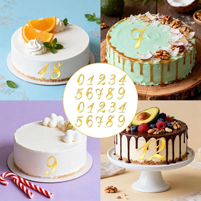 Ouligay 20 Pieces Gold Shiny Acrylic Number Cake Topper 0-9 Numbers Happy Birthday Cake Topper Gold Acrylic Wedding Party Cupcake Toppers for Birthday Wedding Party Anniversary Decorations