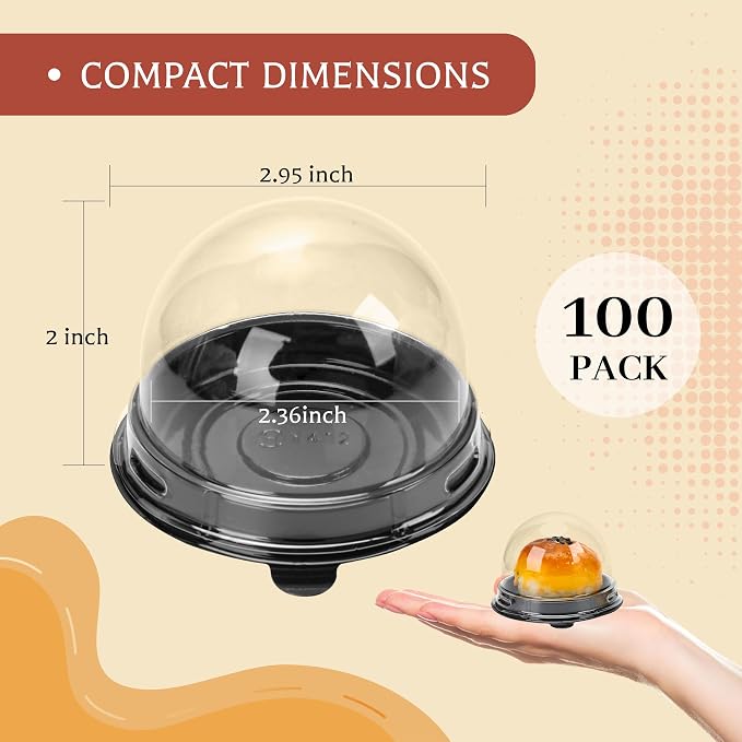NPLUX Mini Individual Cupcake Container 2.8x2 IN Mini Cupcake Boxes Desk Pet Containers for Chocolate Covered Cookies, Mooncake(100 Pack, Black)