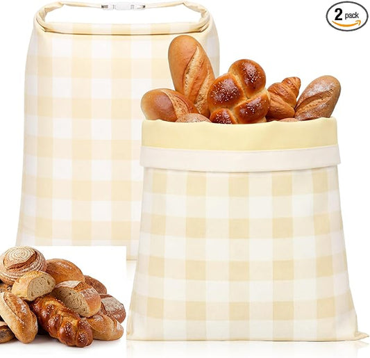 2 Pcs XL Beeswax Bread Bags for Sourdough Reusable 13” x 17” Large Bread Bags with Improved Beeswax Coating Food Wraps for Mother's Day Homemade Loaf Fresh Freezer(Yellow White Checkered)