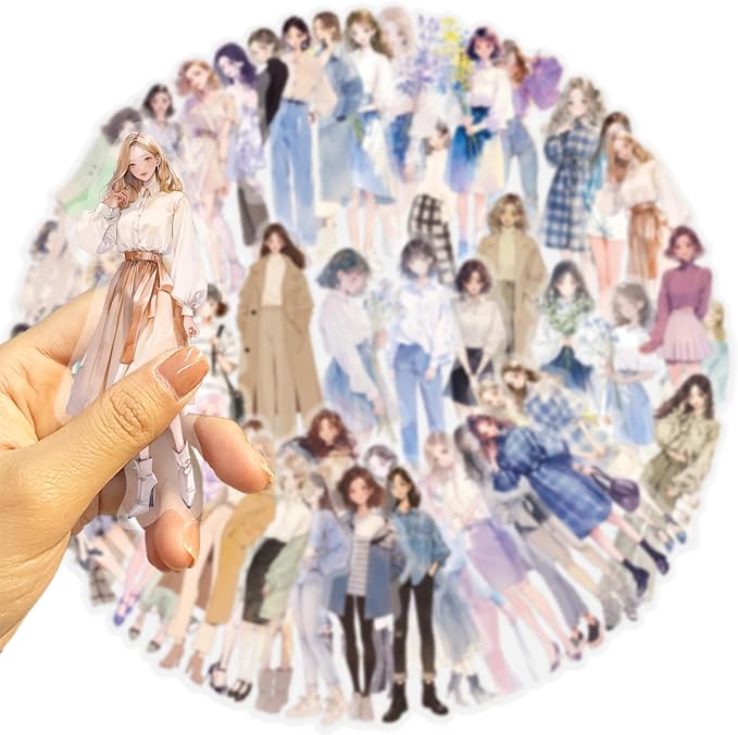 Fashion Girl Stickers for Girls and Woman, 50PCS PET Transparent Waterproof Stickers Pack for Water Bottles,Laptop,Scrapbook, Trend Themed Party Decorations