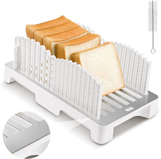 Bread Slicer for Homemade Bread; Sourdough Slicing Guide with Stainless Steel Base.Foldable&No Plastic Remain&Easy Cleaning; Adjustable Loaf&Bagel Cutter Guide for Even 0.4'-1.2' Slices