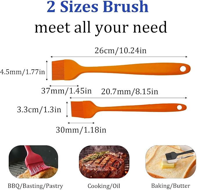 4PCS Heat Resistant Silicone Basting Brushes Cooking Brush, BPA Free Pastry Brush with Soft Bristles for Oil Butter Sauce BBQ Grill Kitchen Baking Dishwasher Safe(Orange)